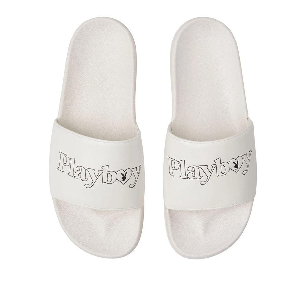 NWT Playboy By PacSun Women's Heart Slide Sandals White
